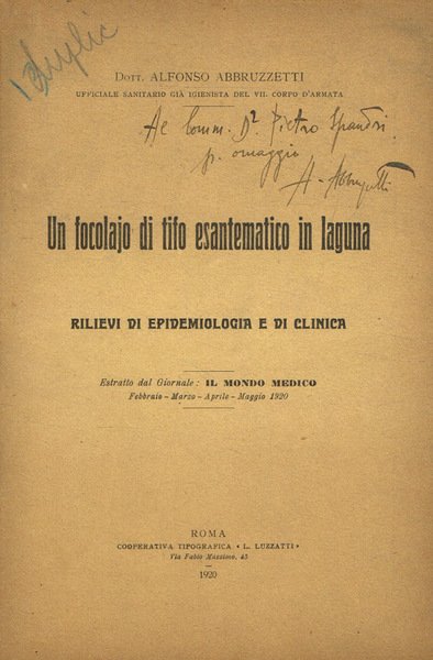 Un focolaio di tifo esantematico in laguna. Rilievi di epidemiologia … | Immagine principale