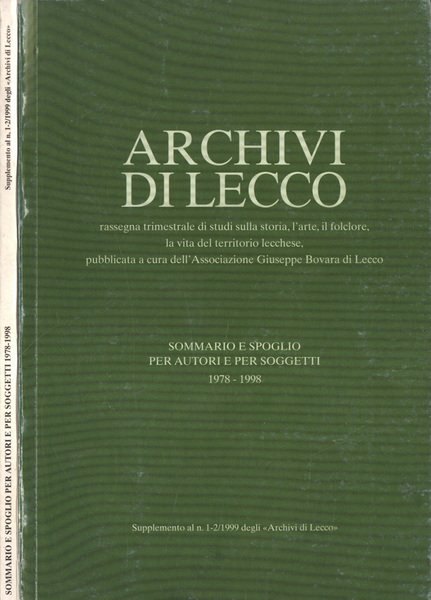 Archivi di Lecco Supplemento al n. 1 - 2 del 1999