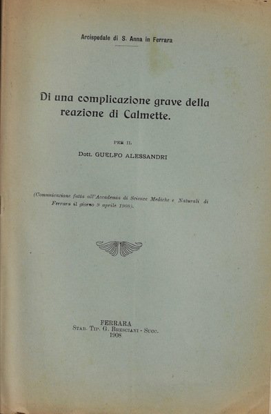 Di una complicazione grave della reazione di Calmette