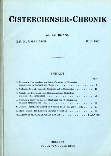 CISTERCIENSER-CHRONIK 59/60 DEL 1962