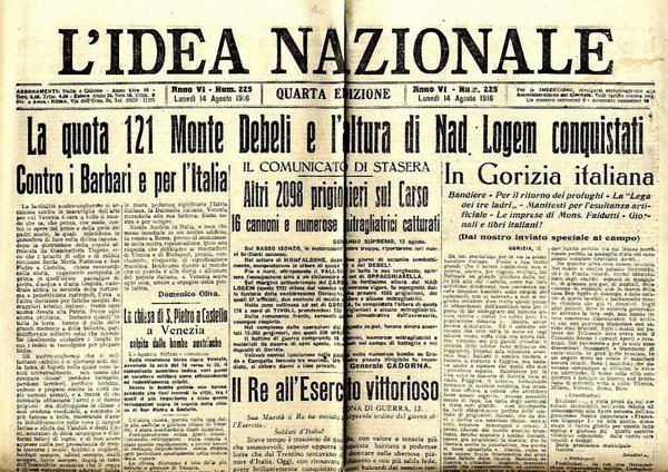 L'IDEA NAZIONALE n.225 anno VI 14 agosto 1916 | Immagine principale