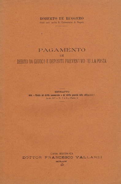 Pagamento di debito da giuoco e deposito preventivo della posta | Immagine principale