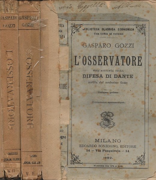 L'Osservatore (coll'aggiunta della Difesa di Dante scritta dal medesimo Gozzi …