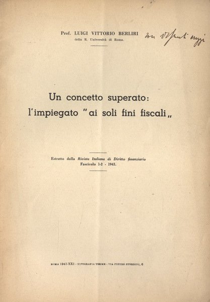 Un concetto superato: l' impiegato " ai soli fini fiscali …