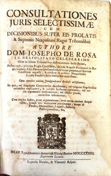 Consultationes juris selectissimae cum decisionibus super eis prolatis a supremis … | Immagine principale