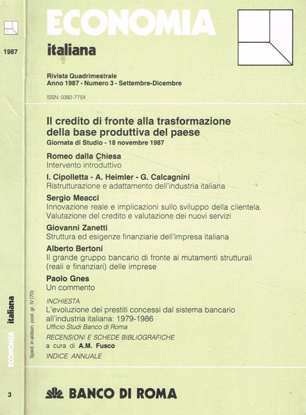 Economia italiana. Rivista quadrimestrale anno 1987 n.3