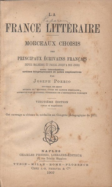La France litteraire - Morceaux choisis des principaux écrivains francais | Immagine principale