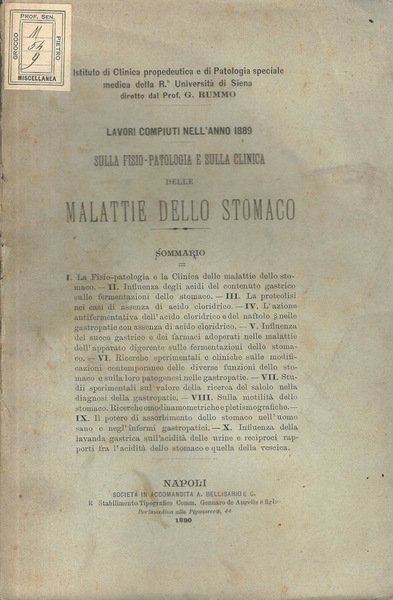 La fisio-patologia e la clinica delle malattie dello stomaco