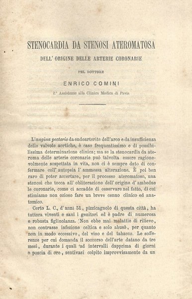 Stenocardia da stenosi ateromatosa dell'origine delle arterie coronarie