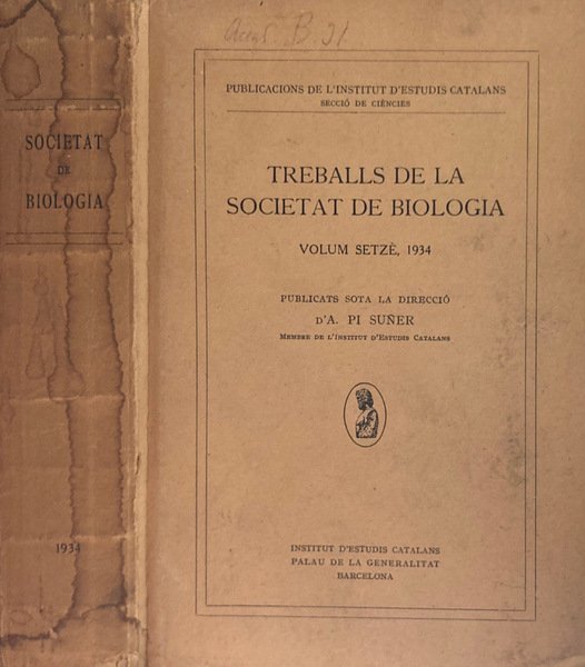 Treballs De La Societat De Biologia, Volum setze, 1934