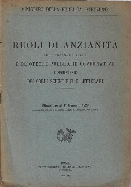 Ministero della Pubblica Istruzione Ruoli di Anzianità del personale delle …