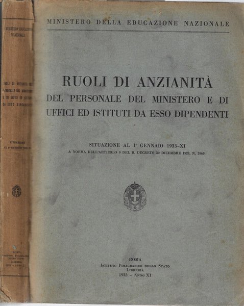 Ministero della Pubblica Istruzione Ruoli di Anzianità del personale del …