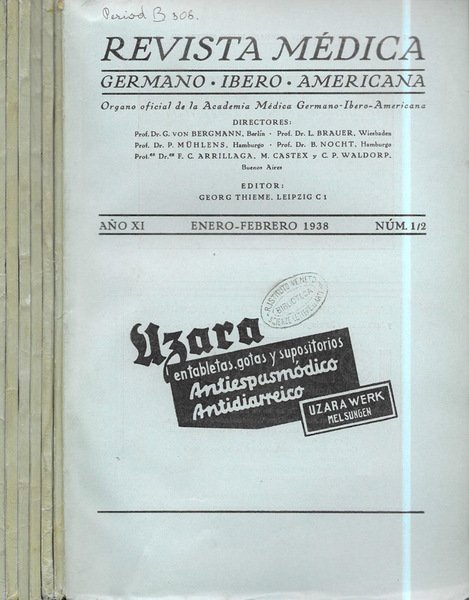 Revista Médica germano-ibero-americana ano XI 1938 N. 1/2, 3/4, 5/6, … | Immagine principale
