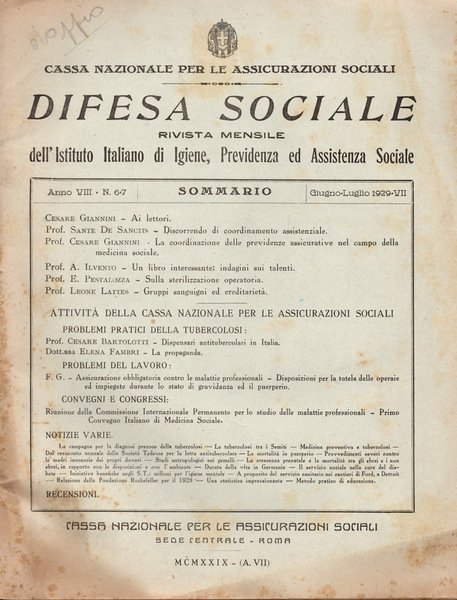 Difesa sociale anno VIII n. 6-7 | Immagine principale