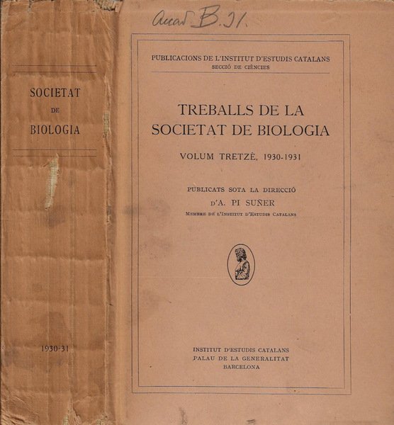 Treballs de la societat de biologia Volum tretzè, 1930-1931