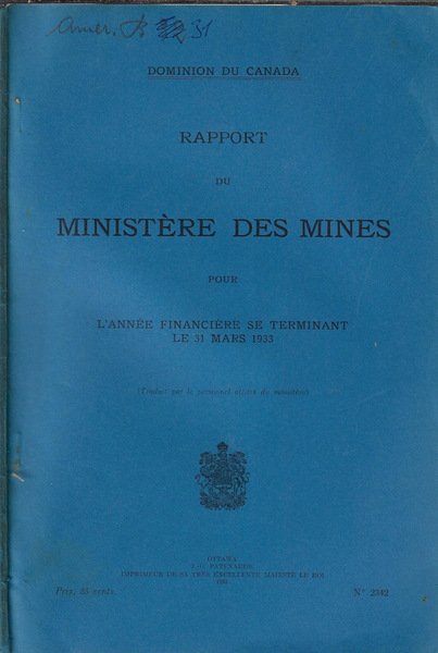 Rapport du Ministère des Mines pour l'année financière se terminant … | Immagine principale
