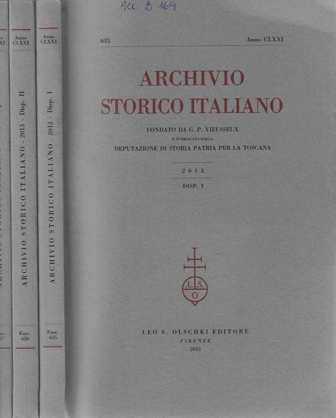 Archivio storico italiano anno 2013 Disp. I, II, III | Immagine principale