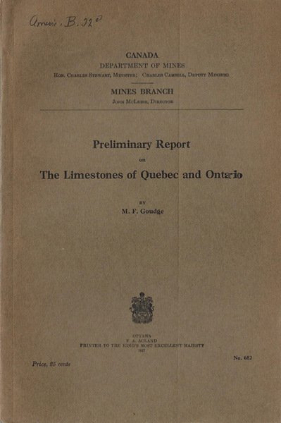 Preliminary Report on the Limestones of Quebec and Ontario | Immagine principale