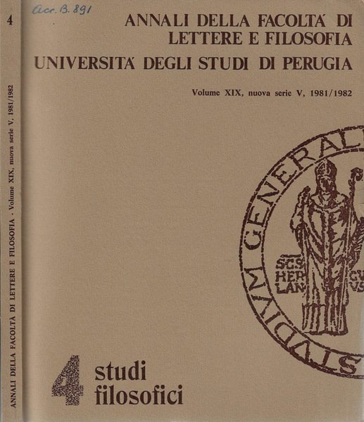 Annali della facoltà di lettere e filosofia Università degli studi di Perugia Volume XIX nuova serie V, 1981/1982