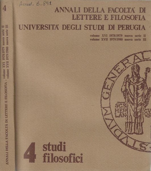 Annali della facoltà di lettere e filosofia Università degli studi di Perugia Volume XVI 1978/1979 nuova serie II volume XVII 1979/1980 nuova serie III