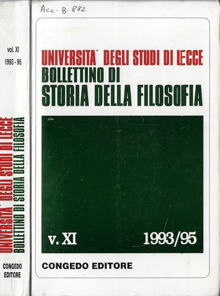 Università degli Studi di Lecce bollettino di storia della filosofia V. XI 1993/95