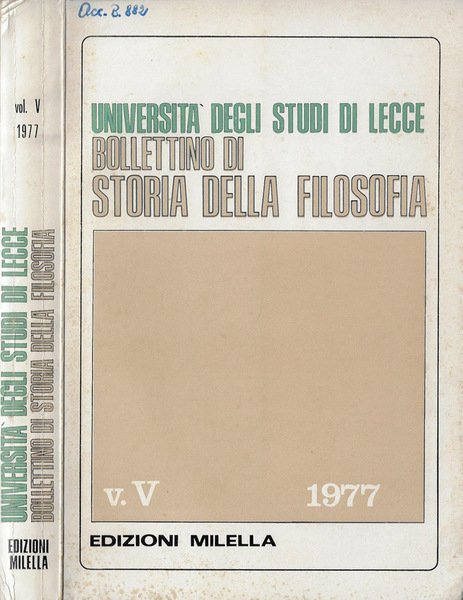 Università degli Studi di Lecce bollettino di storia della filosofia V. V 1977