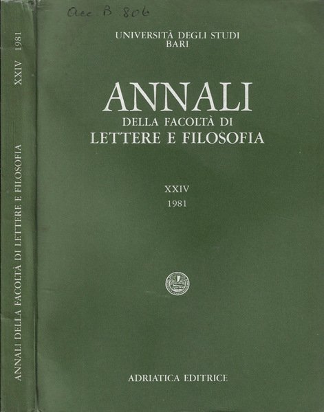 Università degli Studi di Bari annali della Facoltà di Lettere …