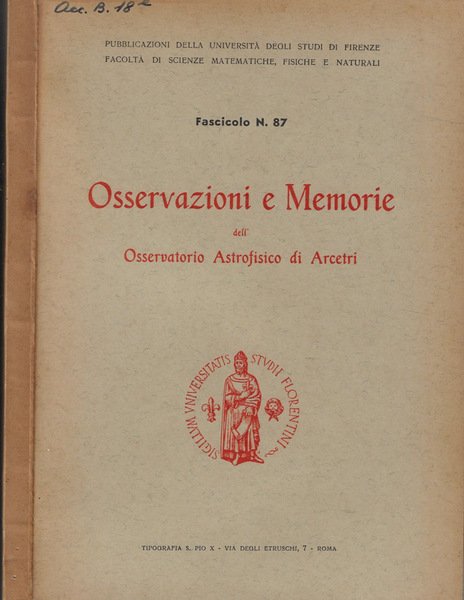 Osservazioni e memorie dell'Osservatorio Astrofisico di Arcetri Fascicolo 87 1965