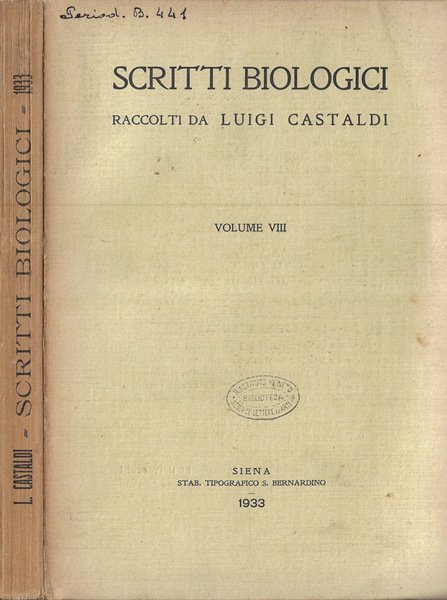 Scritti biologici Volume VIII 1933