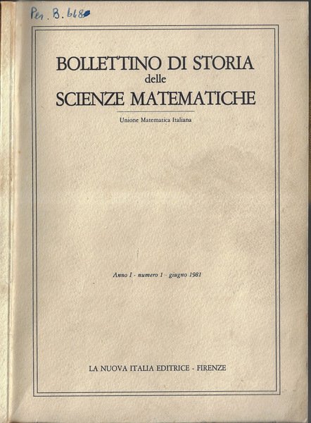 Bollettino di storia delle scienze matematiche Anno I N. 1 giugno 1981