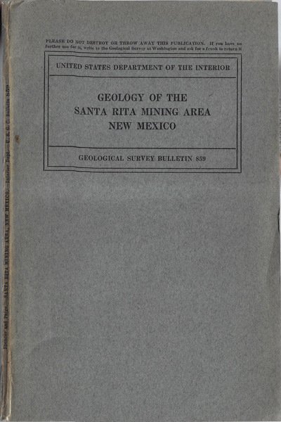 Geology of the Santa Rita mining area New Mexico