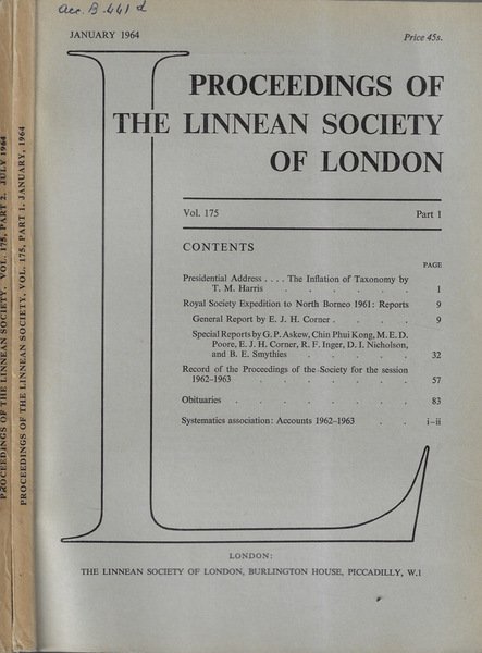 Proceedings of the Linnean Society of London Vol. 175 part. I, II 1964