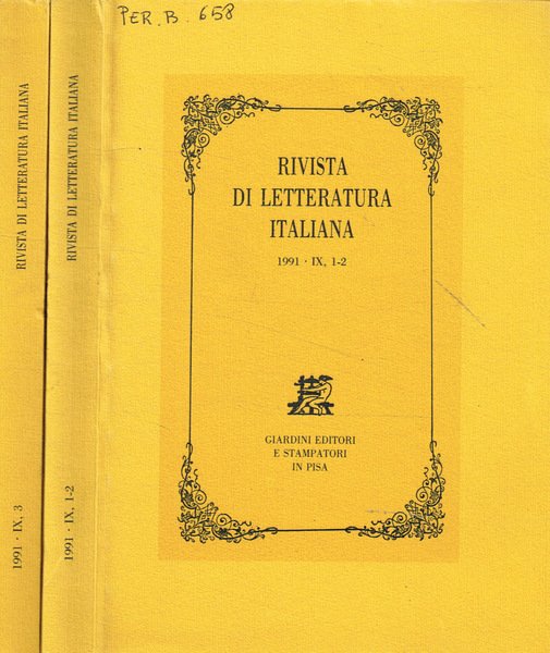 Rivista di letteratura italiana. 1991, IX 1/2, 3 | Immagine principale