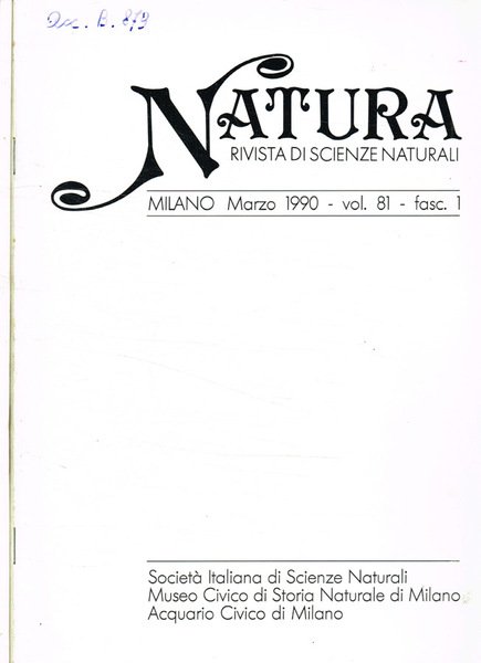 Natura. Rivista di scienze naturali. Vol.81 fasc.1, 2/3, anno 1990