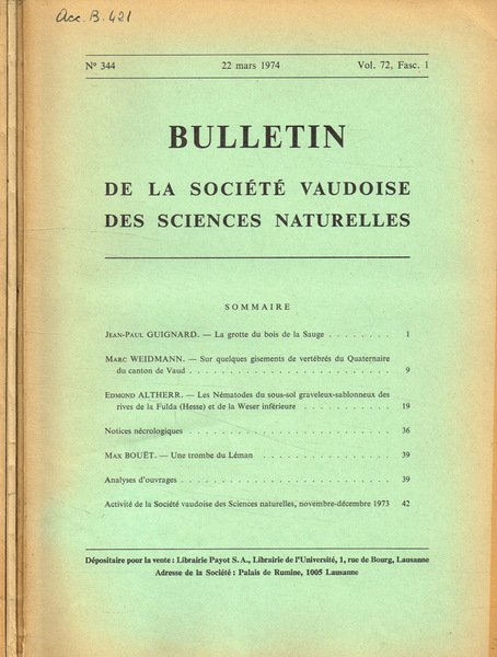 Bulletin de la Société Vaudoise des Sciences Naturelles. Vol.72, fasc.1, …