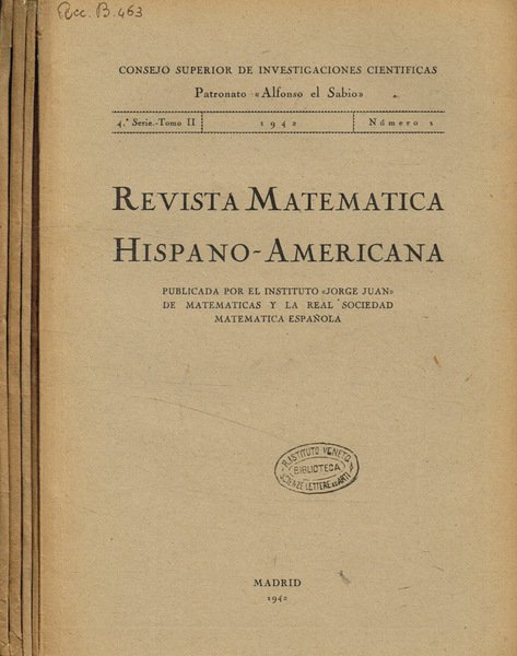 Revista matematica hispano-americana. IV serie, tomo II, fasc.1, 2, 3, … | Immagine principale