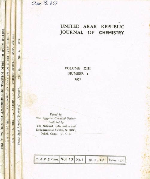 United Arab Republic journal of chemistry. Vol.XIII, n.1, 2, 3, … | Immagine principale