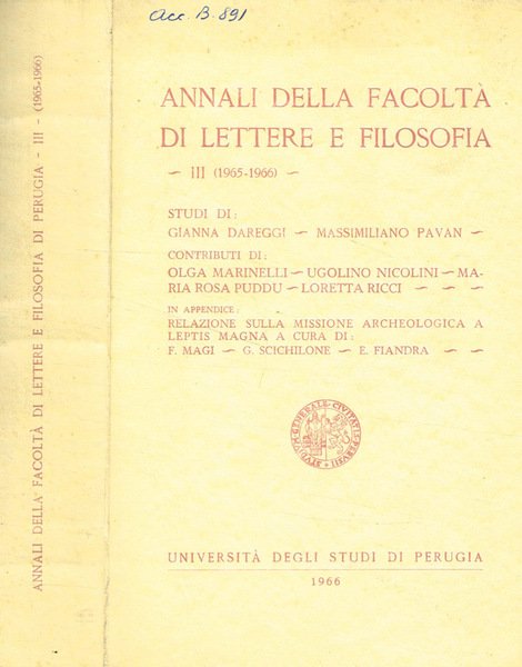 Annali della facoltà di lettere e filosofia. III, 1965-1966 | Immagine principale