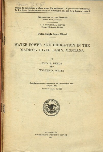 Contributions to the hydrology of the United States 1925 | Immagine principale