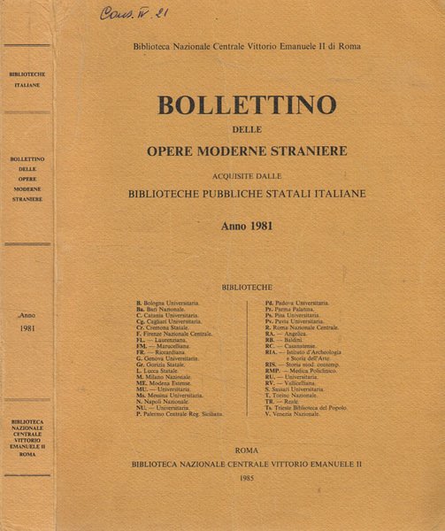 Bollettino delle opere moderne straniere acquisite dalle biblioteche pubbliche statali … | Immagine principale