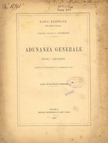Adunanza generale degli azionisti tenuta in Firenze il 24 febbraio … | Immagine principale