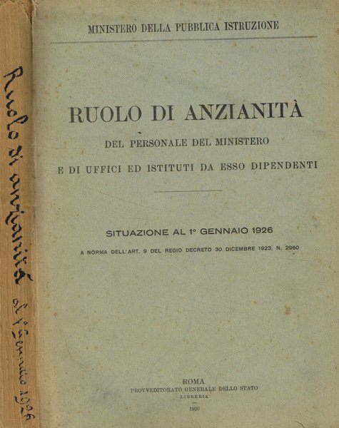 Ruolo di anzianità del personale del ministero e di uffici …