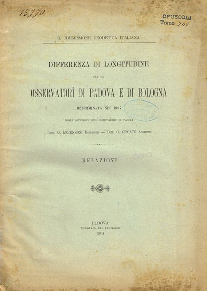 Differenza di longitudine fra gli osservatori di Padova e di … | Immagine principale