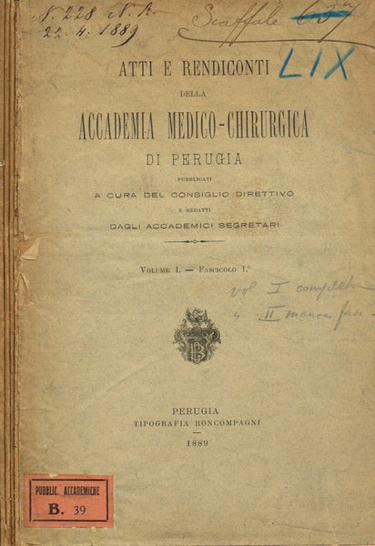 Atti e rendiconti della accademia medico-chirurgica di Perugia. Vol.I, 1889 | Immagine principale