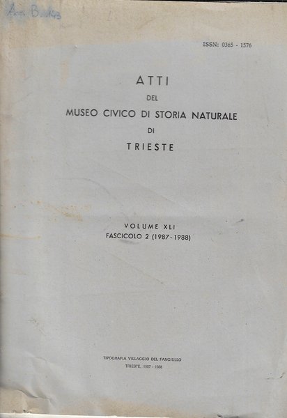 Atti del Museo Civico di Storia Naturale di Trieste vol. XLI- fascicolo II (1987-1988)