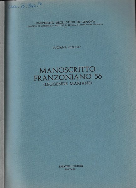 Manoscritto franzoniano 56 (leggende mariane)