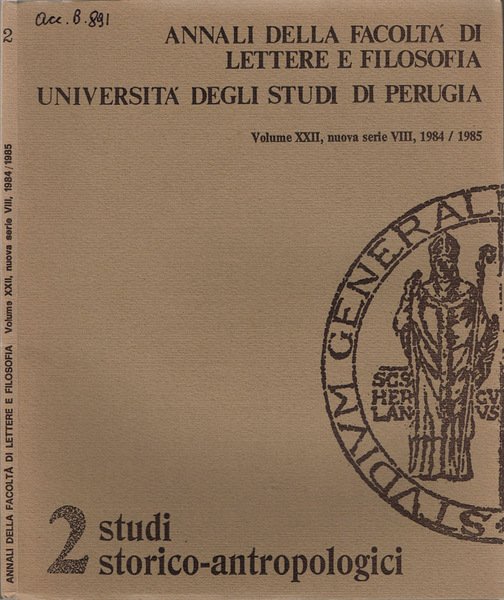 Annali della Facoltà di Lettere e Filosofia - Università degli Studi di Perugia - 2. Studi storico-antropologici