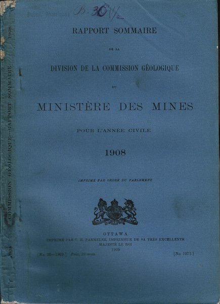 Rapport Sommaire de la Division de la Commission Géologique du …