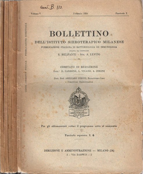 Bollettino dell'Istituto Sieroterapico Milanese