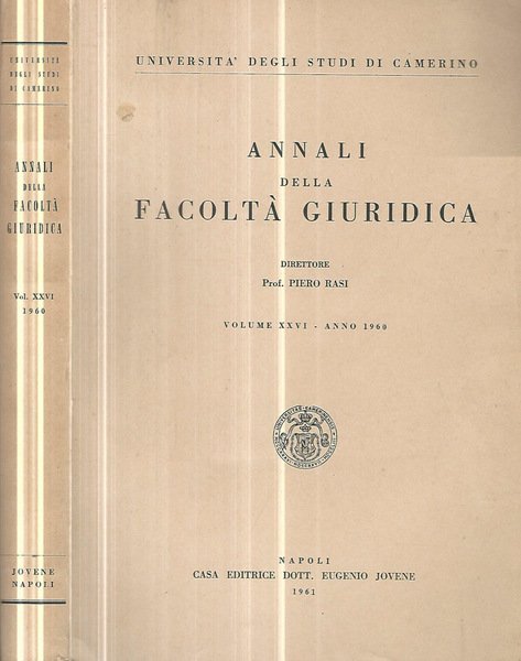 Annali della Facoltà Giuridica Volume XXVI- Anno 1960 | Immagine principale
